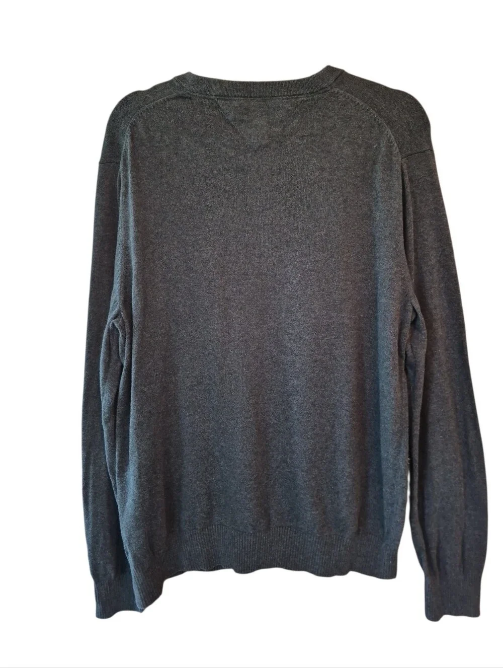 Tommy Hilfiger Men's Size Large Gray V-Neck Soft Pima Cotton Sweater Preppy Cozy